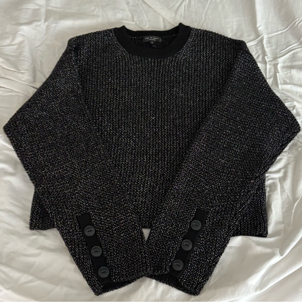 rag & bone Jubilee Crew Neck Sweater Black/Silver Metallic Size M NWOT